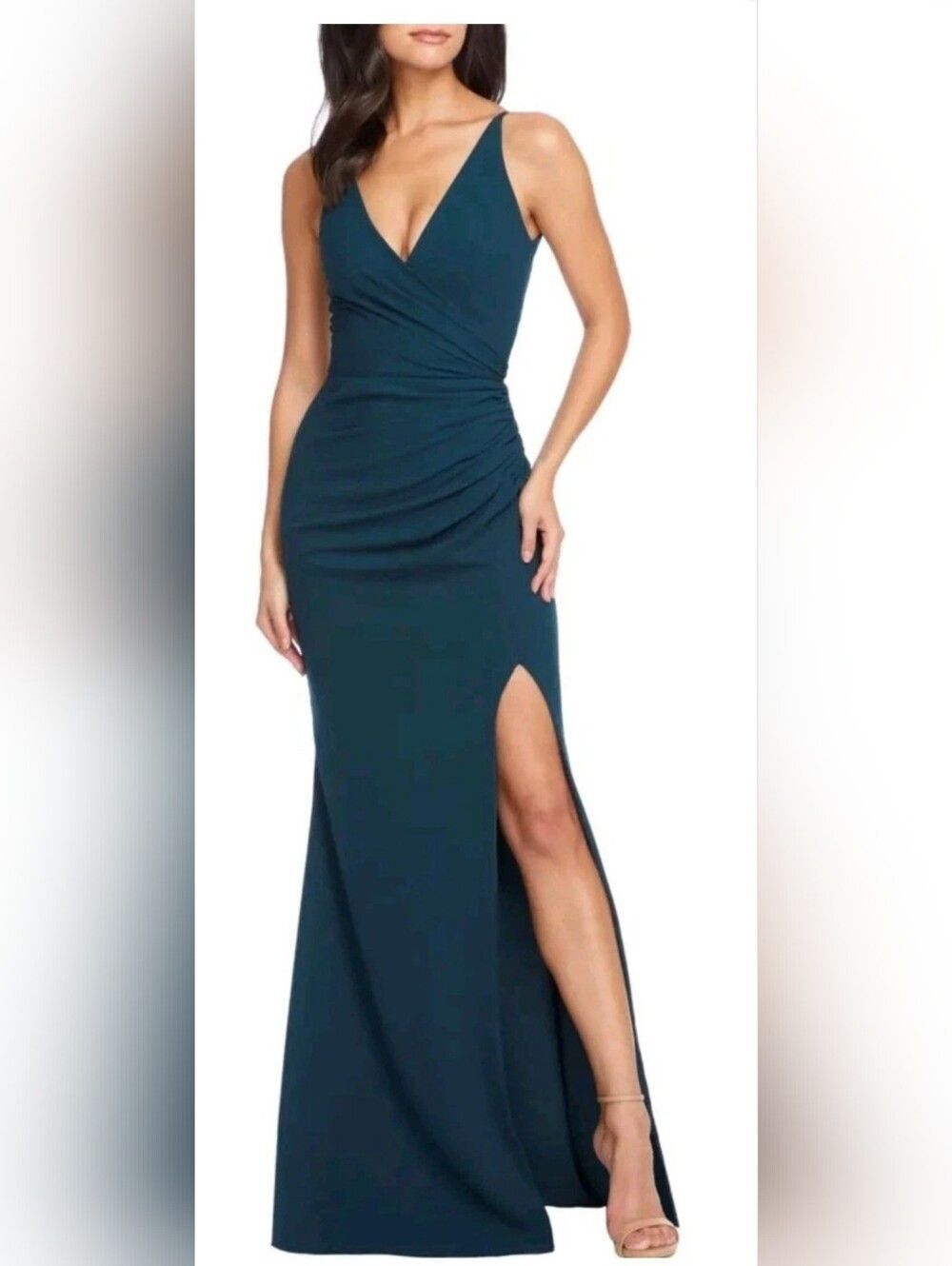 Dress The Population Jordan Ruched Side Slit Gown NWT Size Small Pine Green